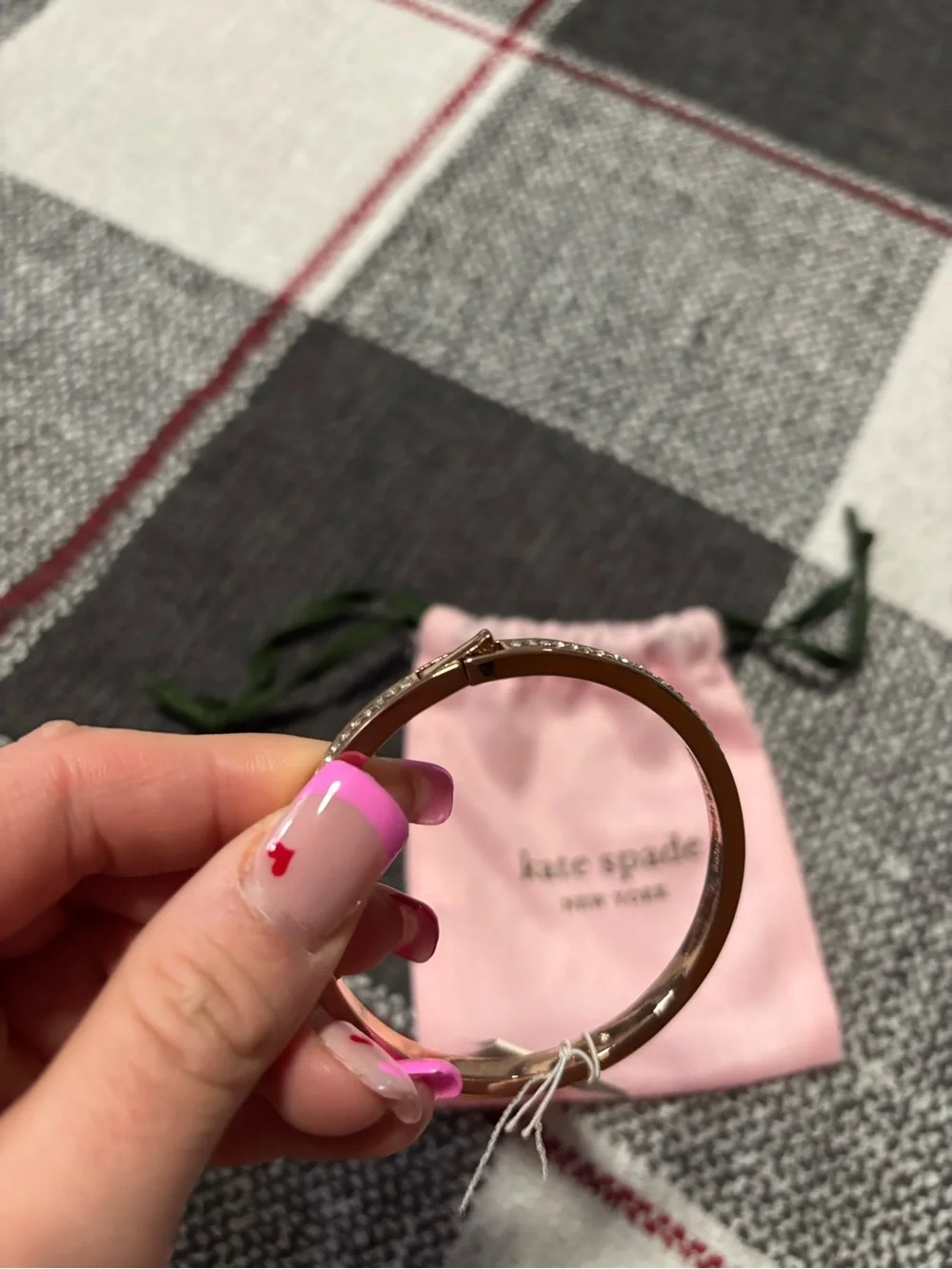 Kate Spade Rose Gold Bangle with Pink Pouch